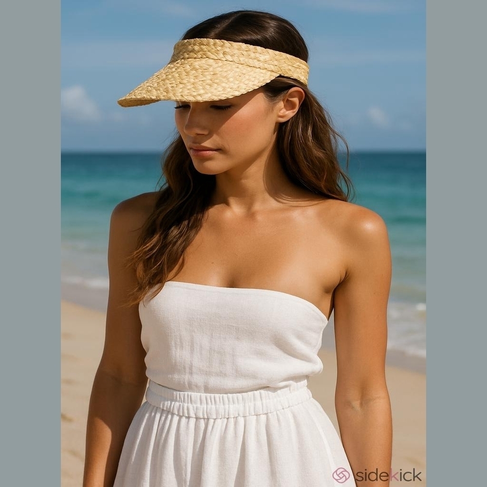 Beach Riot Woven Tan Straw Visor Adjustable Hat
